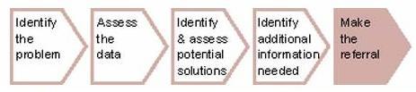 Graphic: identify the problem, assess the data, identify and assess potential solutions, make the referral
