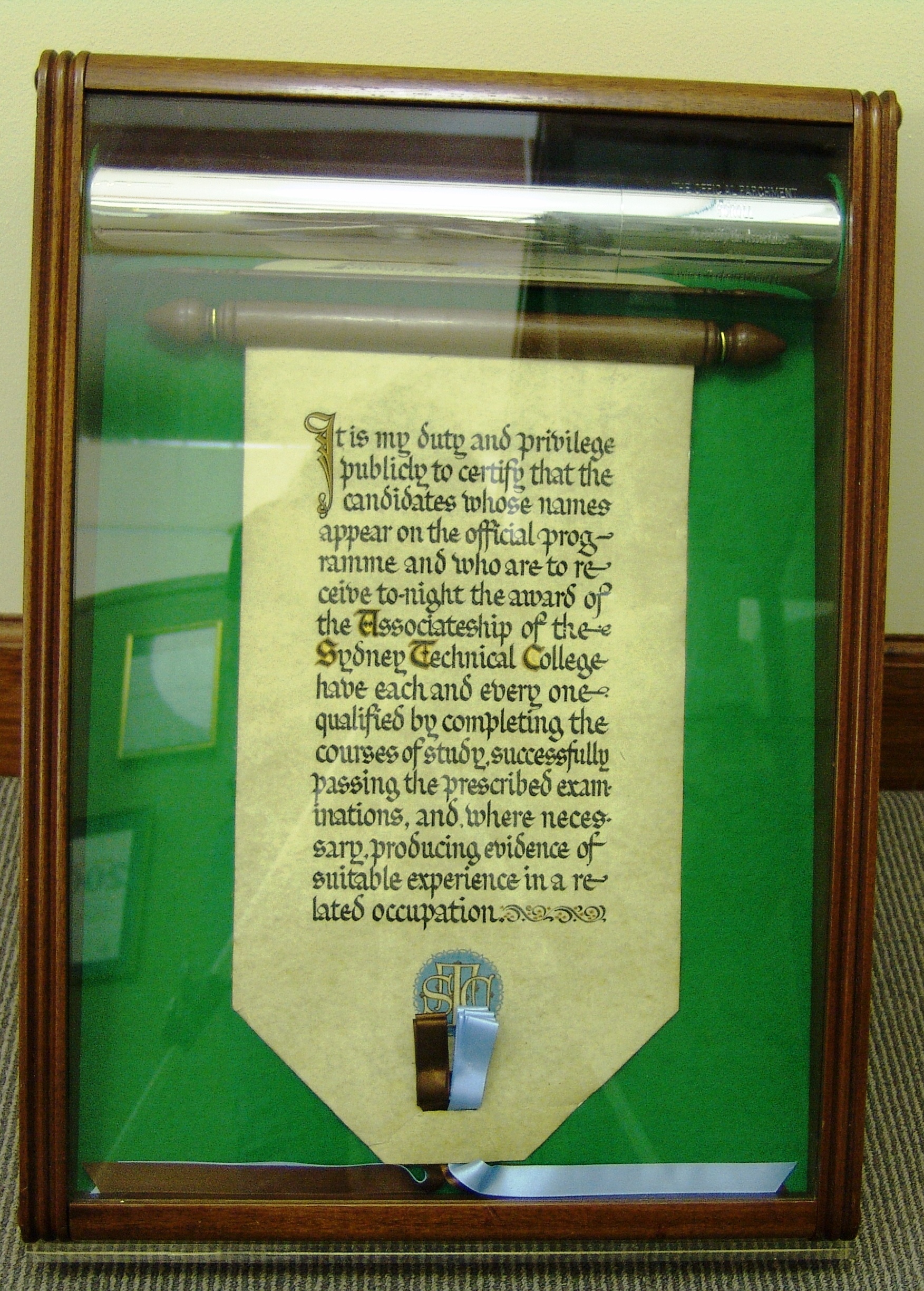 PARCHMENT SCROLL. ASSOCIATESHIP OF SYDNEY TECHNICAL COLLEGE (A.S.T.C.) openEQUELLA
